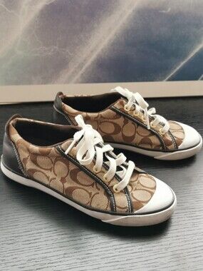 Coach Tan Brown Signature Canvas Sneakers with White Accents